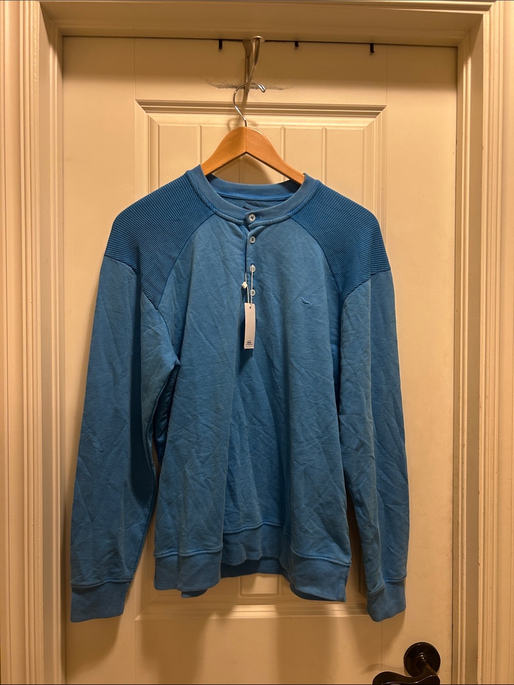 NWT Simply Southern Large Light Blue Crewneck Henley Sweater